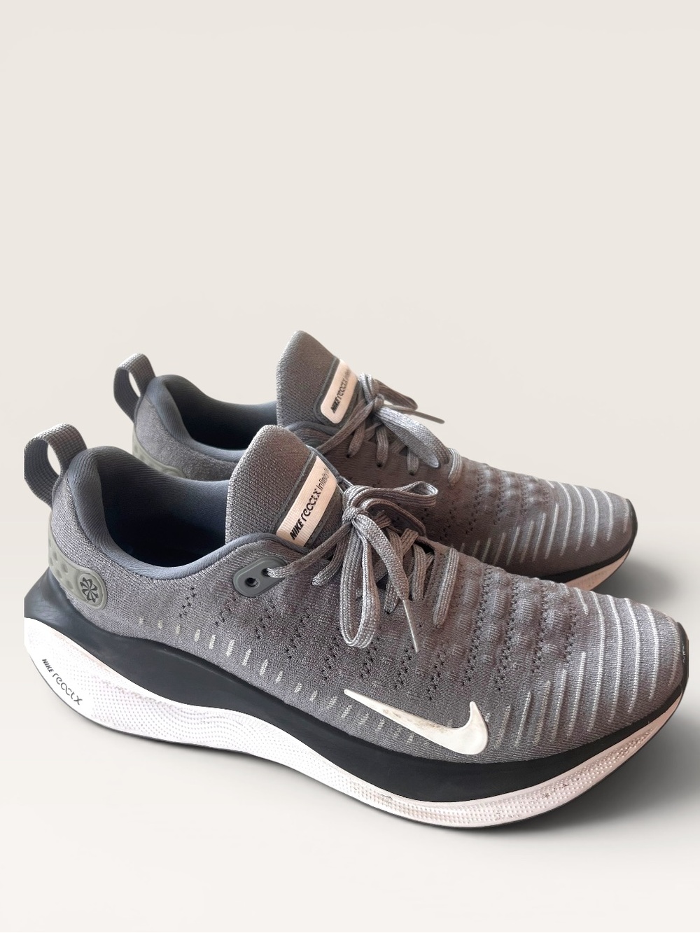 Nike ReactX Infinity Run 4 shoes in a Cool Grey colorway - super clean!
